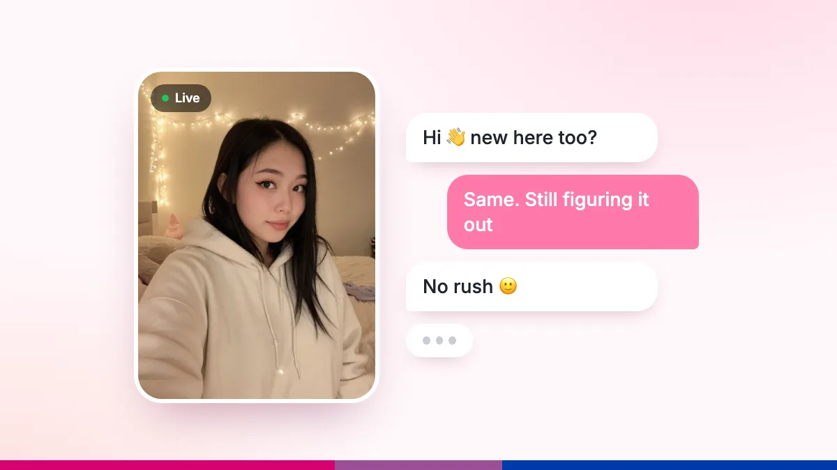 Girlvo bi-curious chat: a live video tile next to a short text conversation